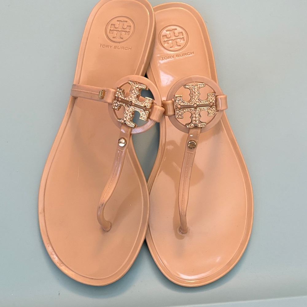Tory Burch Blush Patent Logo Thong Sandals